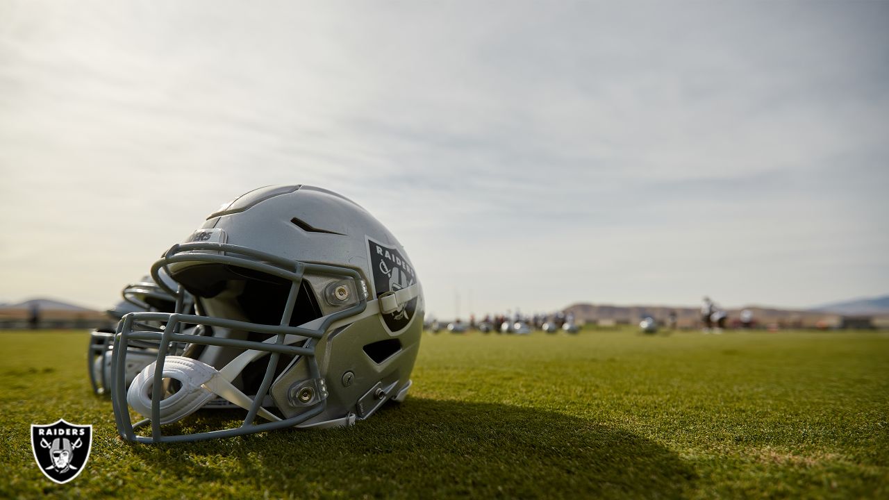 General overall view of Los Angeles Chargers and Las Vegas Raiders helmets  at the Allegiant Stadium construction site, Monday, May 11, 2020, in Las  Vegas. The stadium will be the home of