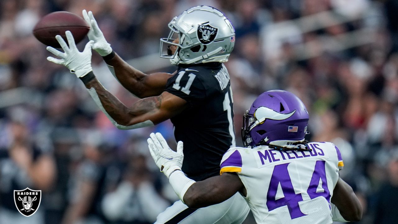 Las Vegas Raiders wide receiver DJ Turner runs against the Minnesota Vikings  during the second half of an NFL preseason football game, Sunday, Aug. 14,  2022, in Las Vegas. (AP Photo/John Locher