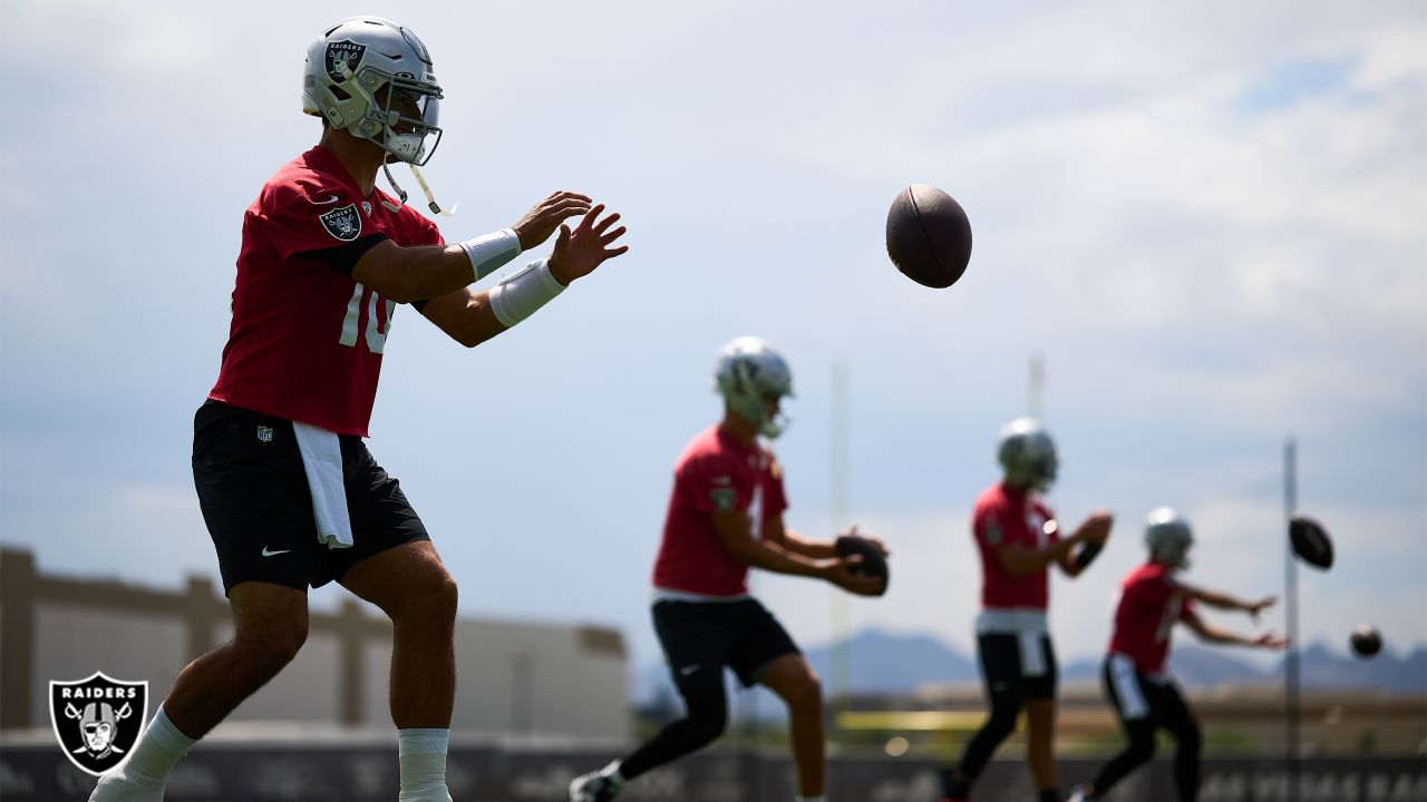 Las Vegas Raiders safety Jaquan Johnson (26) is seen during warm ups before  an NFL preseason football game against the Dallas Cowboys, Saturday, Aug.  26, 2023, in Arlington, Texas. Dallas won 31-16. (