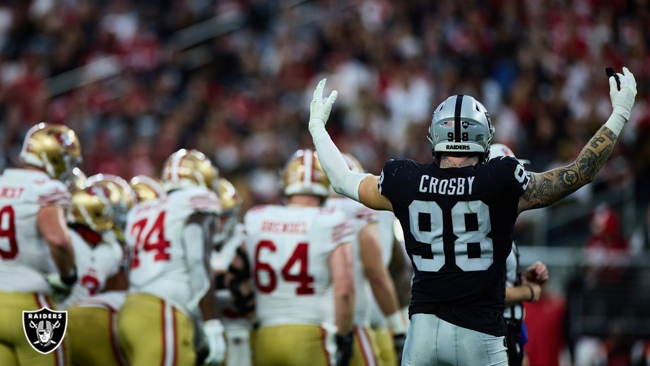 Las Vegas Raiders defensive end Maxx Crosby (98) stands on the field during  an NFL football game against the Indianapolis Colts, Sunday, Jan. 2, 2022,  in Indianapolis. (AP Photo/Zach Bolinger Stock Photo - Alamy