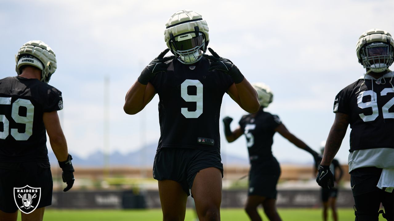 Las Vegas Raiders safety Jaquan Johnson (26) is seen during warm ups before  an NFL preseason football game against the Dallas Cowboys, Saturday, Aug.  26, 2023, in Arlington, Texas. Dallas won 31-16. (