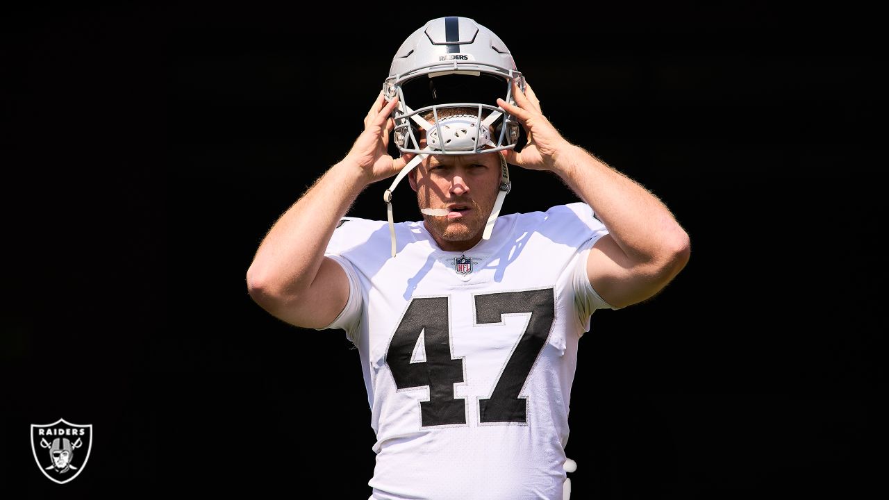 Las Vegas Raiders long snapper Trent Sieg (47) leaves the field