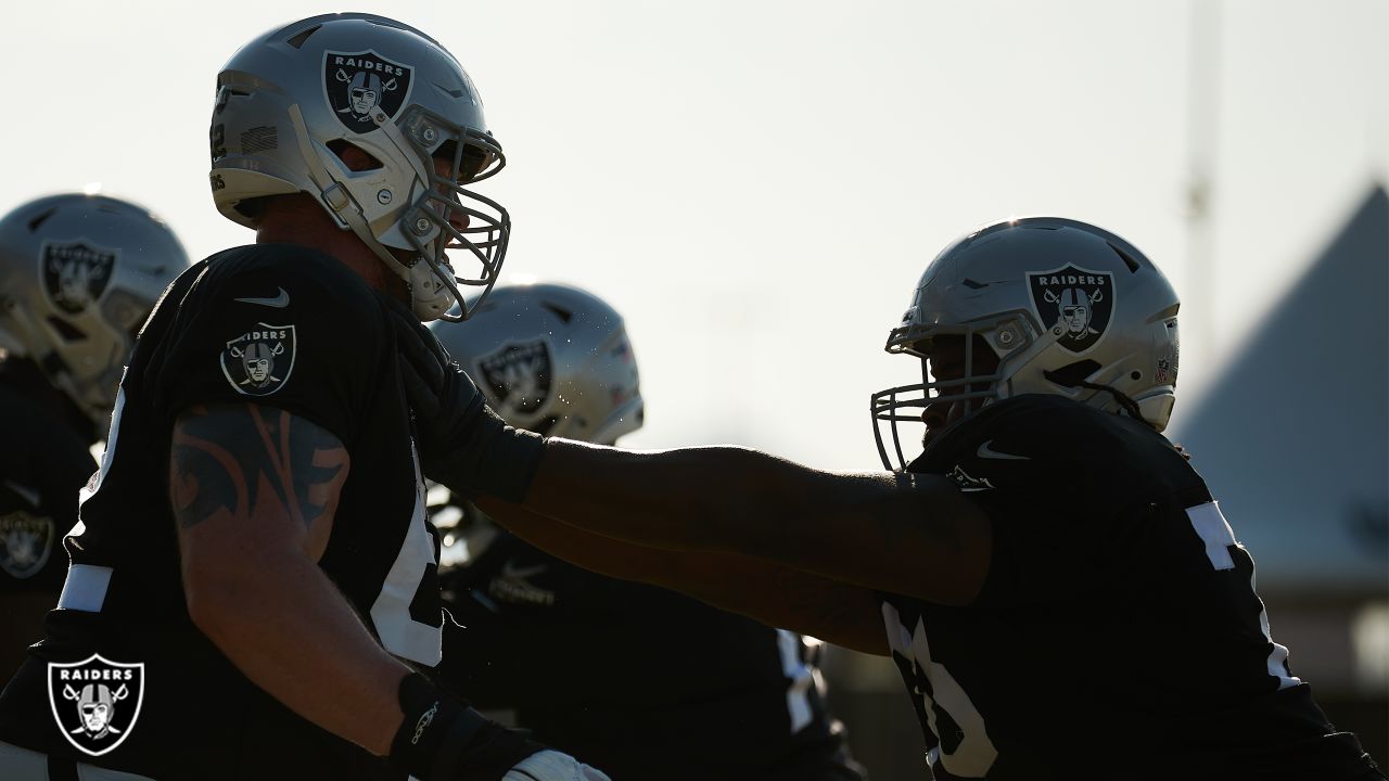 Las Vegas Raiders fullback Alec Ingold (45) hurdles New England Patriots  defensive back J.C. Ja …