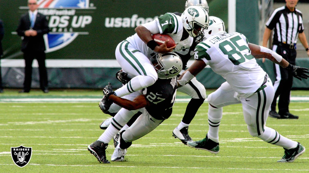 East Rutherford, New Jersey, USA. 24th Nov, 2019. Oakland Raiders defensive  end Clelin Ferrell (96) during a NFL game between the Oakland Raiders and  the New York Jets at MetLife Stadium in