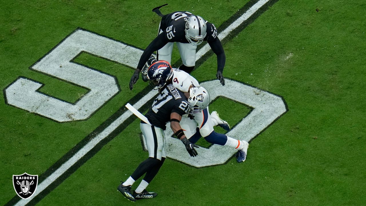 Oakland Raiders running back Josh Jacobs runs the ball during an NFL football  game against the Denver Broncos on Monday, Sept. 9, 2019, in Oakland, CA. The  Raiders won 24-16. (Daniel Gluskoter/AP