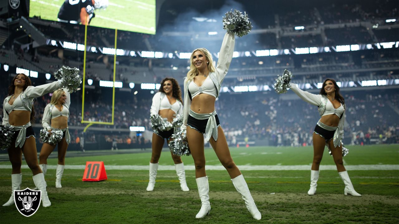 Las Vegas Raiders cheerleaders cheer during an NFL preseason