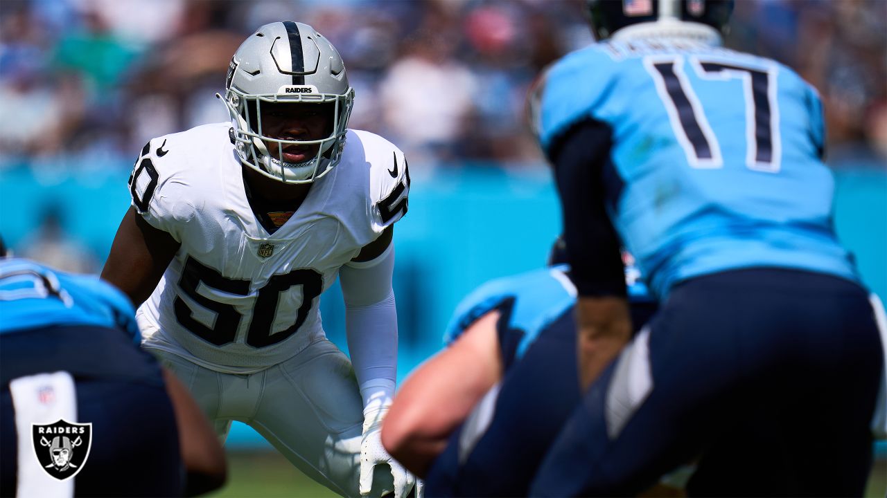 Las Vegas Raiders linebacker Jayon Brown (50) celebrates during