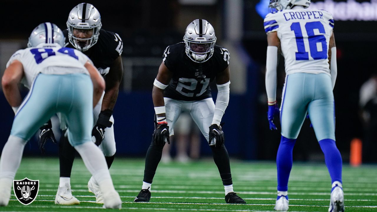 Las Vegas Raiders quarterback Aidan O'Connell (4) throws against the Dallas  Cowboys during a preseason NFL Football game in Arlington, Texas, Saturday,  Aug. 26, 2023. (AP Photo/Michael Ainsworth Stock Photo - Alamy