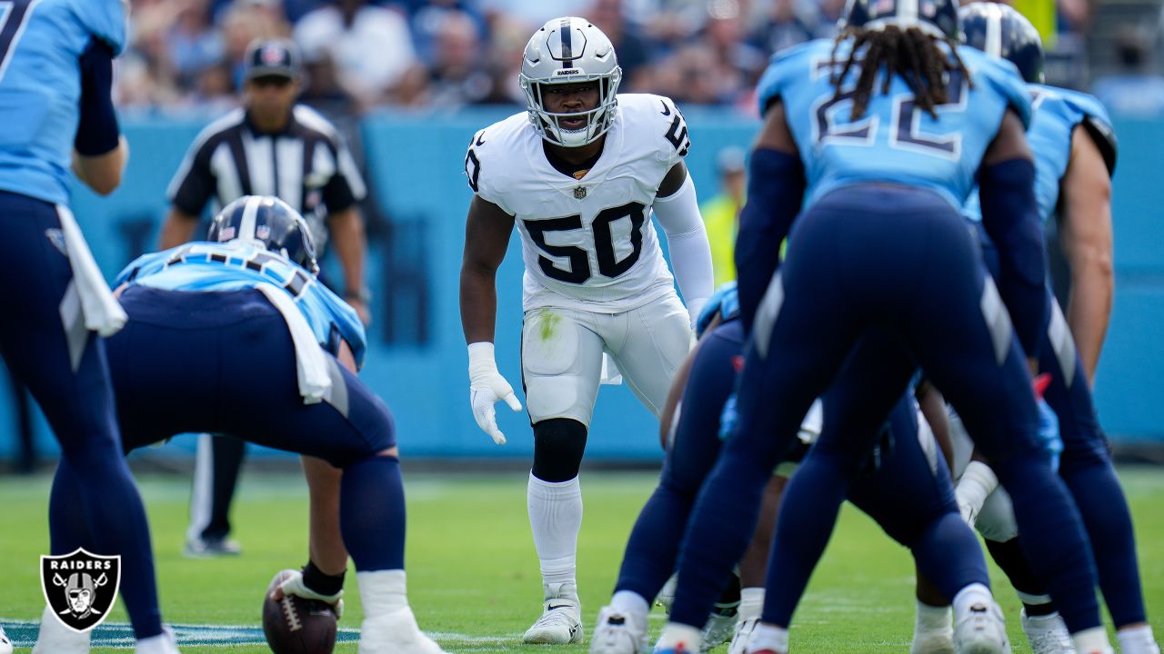 Las Vegas Raiders linebacker Jayon Brown (50) before a NFL