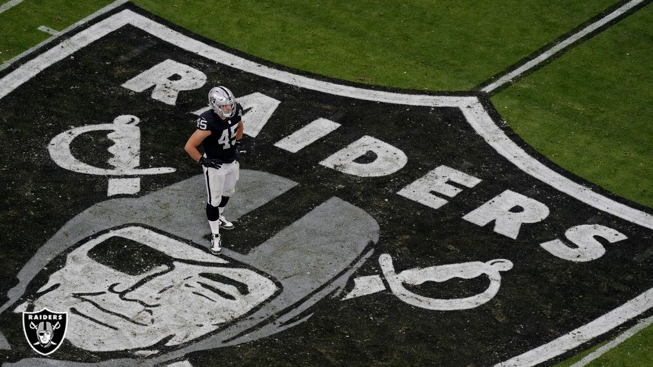 Las Vegas Raiders fullback Jakob Johnson (45) leaves the field against the  Indianapolis Colts during the