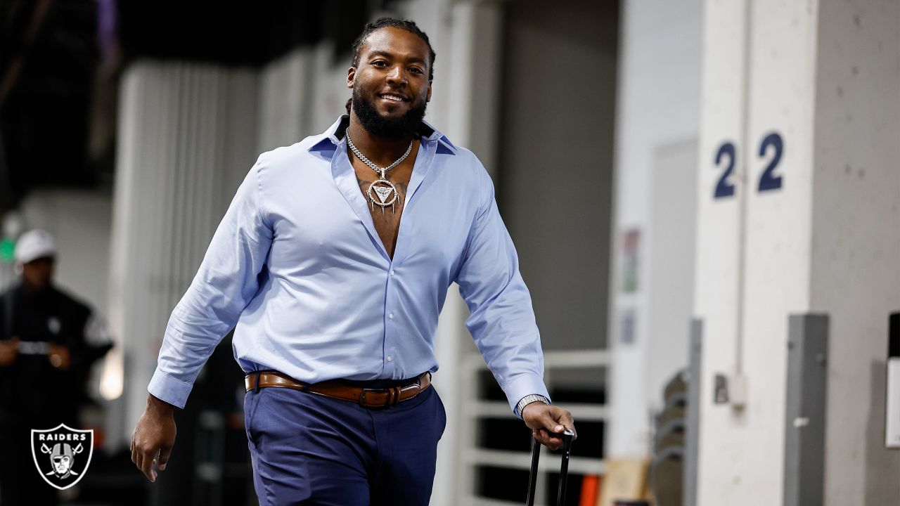 Las Vegas Raiders linebacker Divine Diablo (5) lines up against the Denver  Broncos during an NFL football game Sunday, Sept. 10, 2023, in Denver. (AP  Photo/Jack Dempsey Stock Photo - Alamy