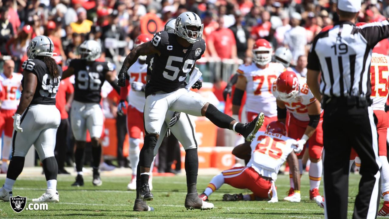 Oakland Raiders running back Josh Jacobs warms up before an NFL football  game against the Kansas City Chiefs Sunday, Sept. 15, 2019, in Oakland,  Calif. (AP Photo/D. Ross Cameron Stock Photo - Alamy