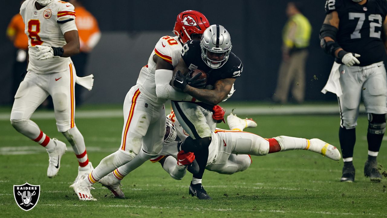 Las Vegas Raiders safety Jaquan Johnson (26) is seen during warm ups before  an NFL preseason football game against the Dallas Cowboys, Saturday, Aug.  26, 2023, in Arlington, Texas. Dallas won 31-16. (