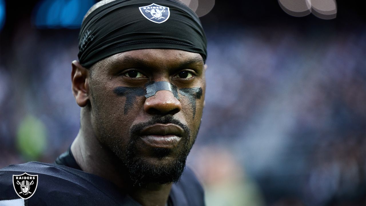 Las Vegas Raiders cornerback Sam Webb (27) warms up before playing