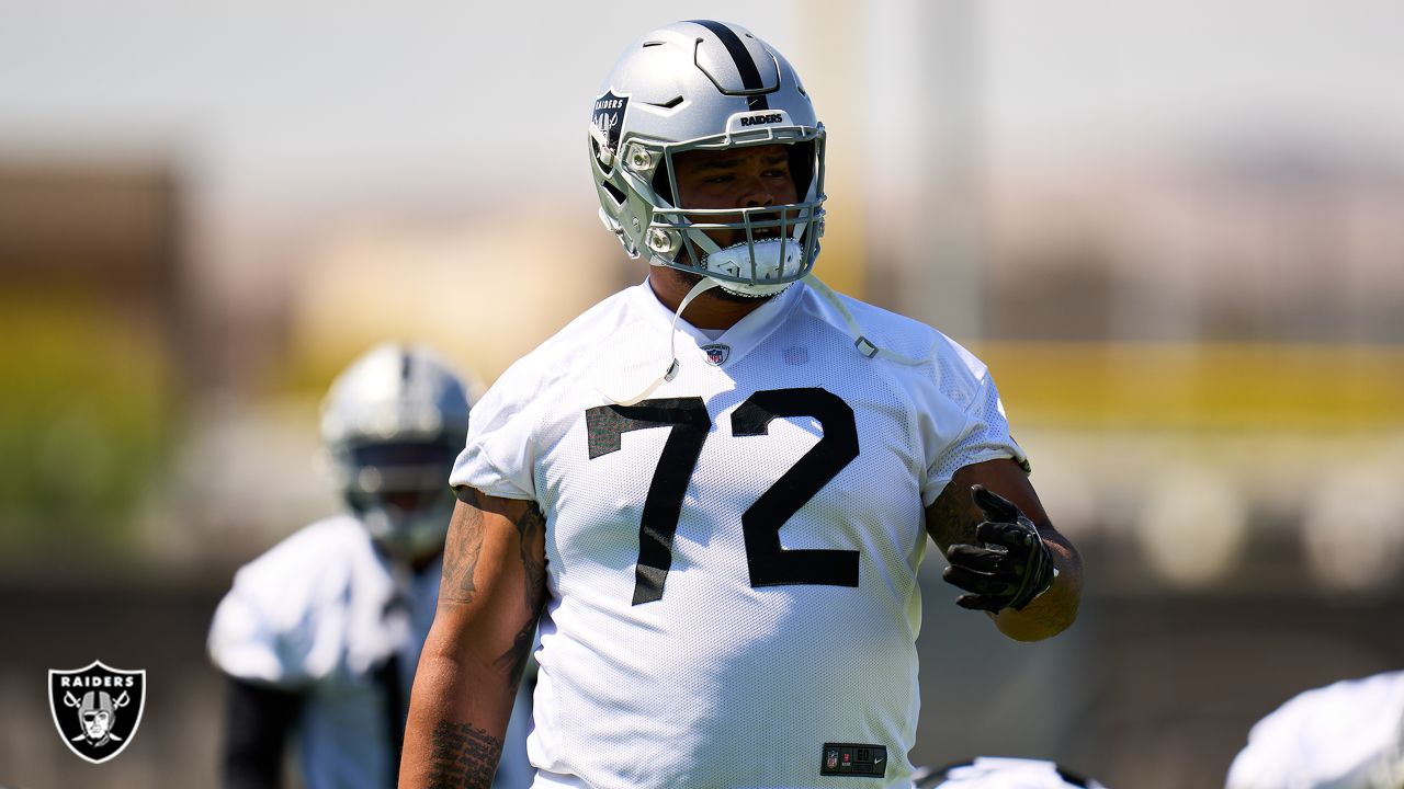 Las Vegas Raiders defensive tackle Matthew Butler (94) leaves the field  after warming up before an NFL football game against the Jacksonville  Jaguars, Sunday, Nov. 6, 2022, in Jacksonville, Fla. (AP Photo/Phelan