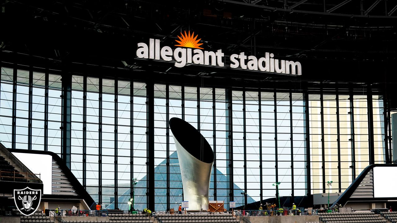 Allegiant stadium tests lights for signage and ribbon work