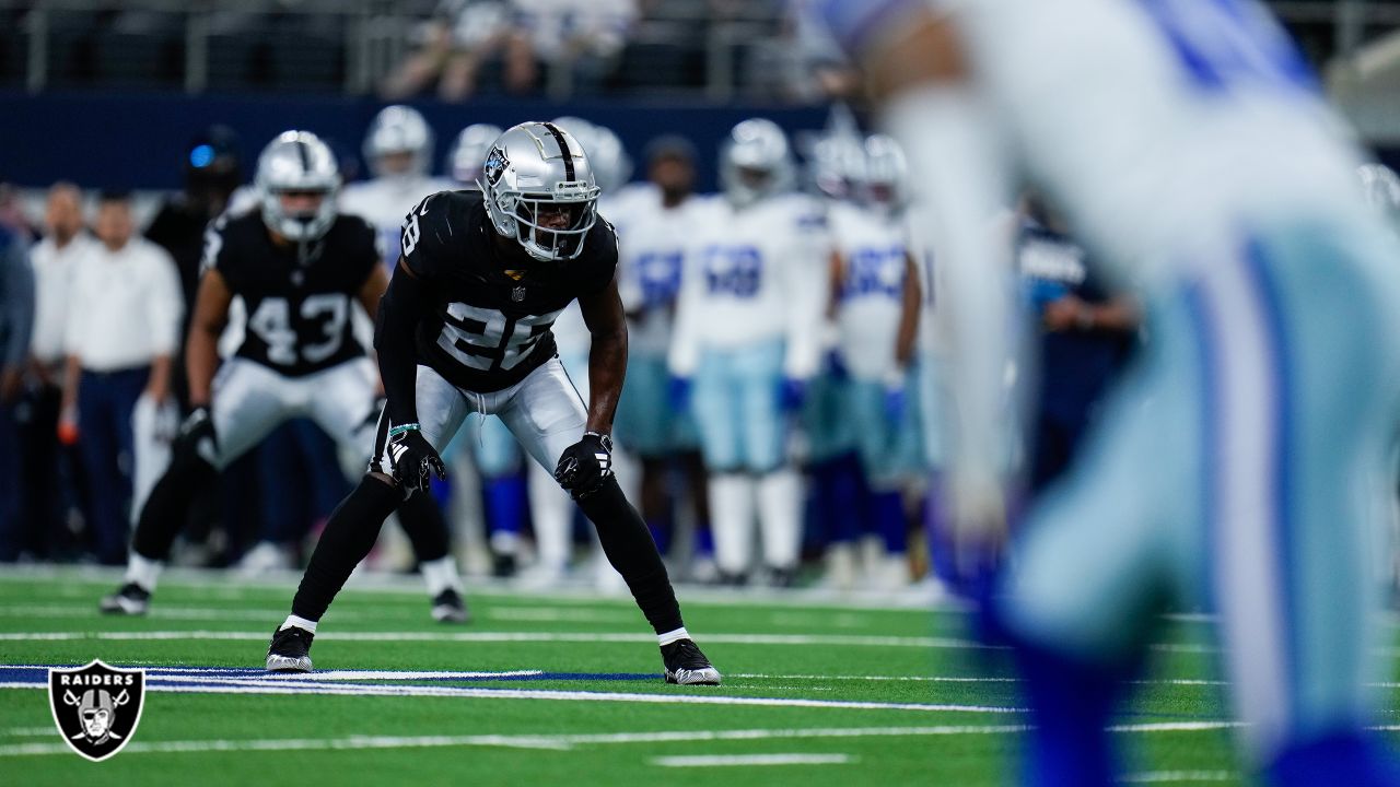 Las Vegas Raiders cornerback Bryce Cosby (44) defends against the Dallas  Cowboys during a preseason NFL Football game in Arlington, Texas, Saturday,  Aug. 26, 2023. (AP Photo/Michael Ainsworth Stock Photo - Alamy