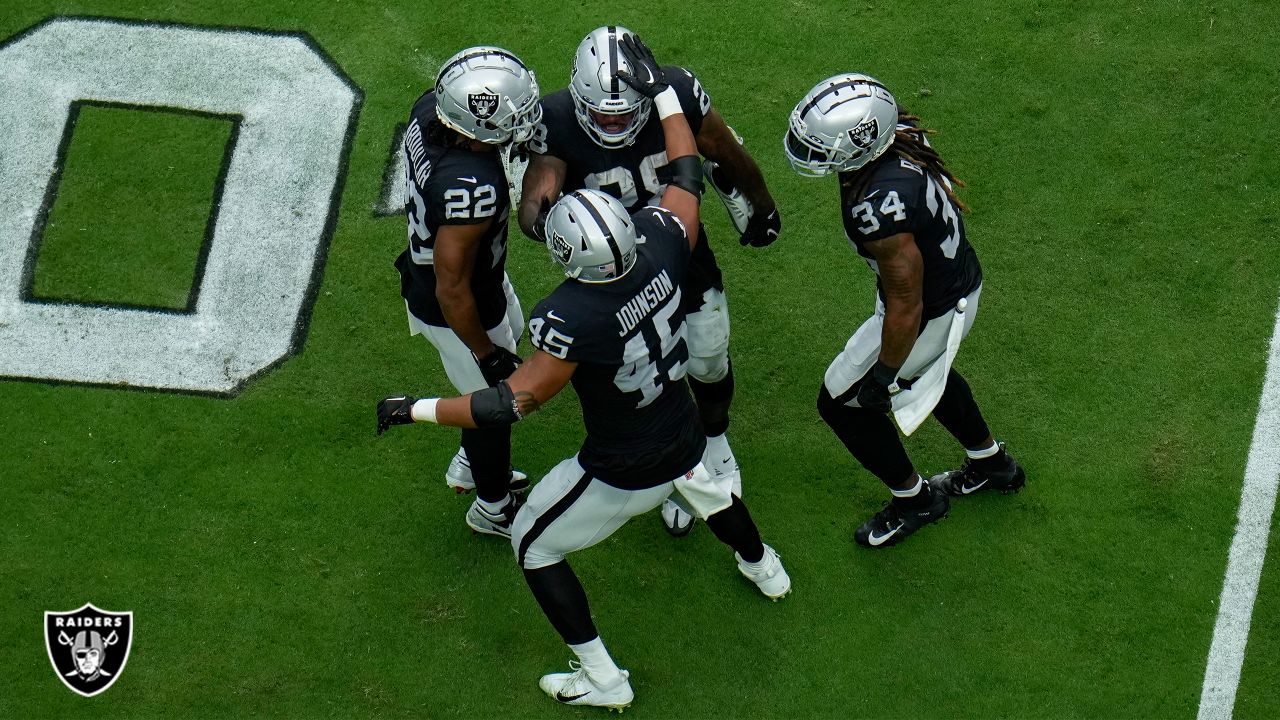 Oakland Raiders running back Josh Jacobs runs the ball during an NFL football  game against the Denver Broncos on Monday, Sept. 9, 2019, in Oakland, CA.  The Raiders won 24-16. (Daniel Gluskoter/AP