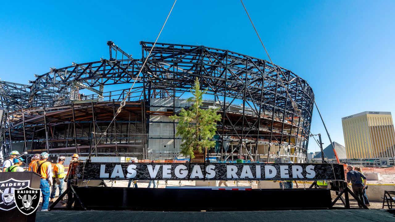 Allegiant stadium tests lights for signage and ribbon work