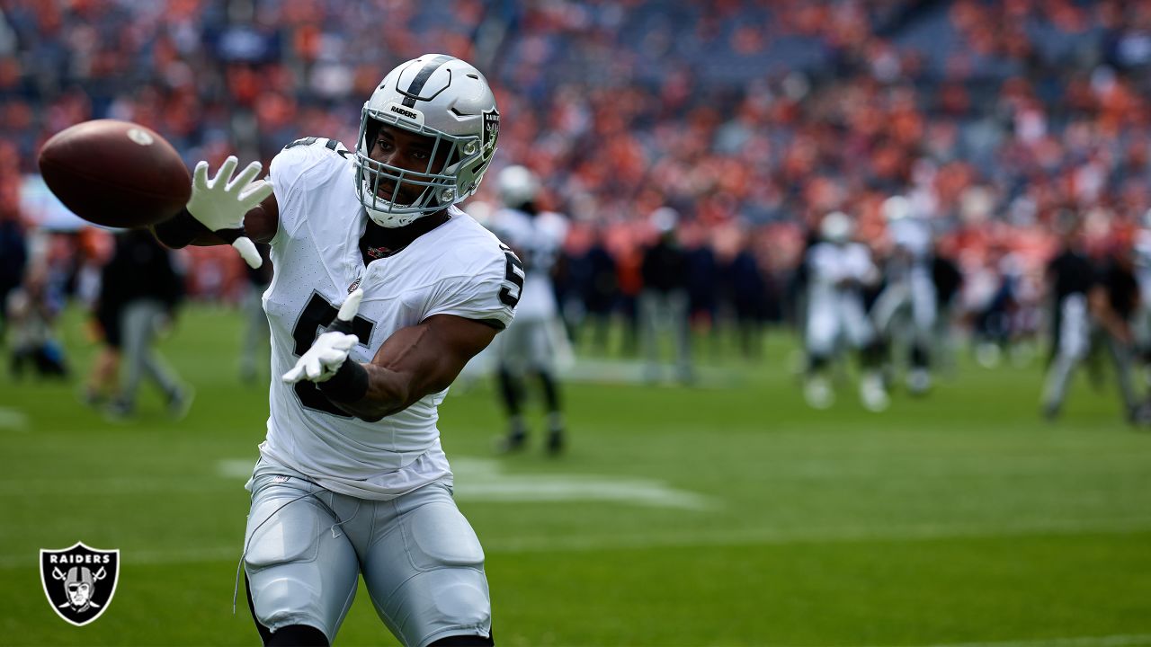 Denver Broncos outside linebacker Von Miller (58) reacts to a play against  the Las Vegas Raiders in the first half of an NFL football game Sunday,  Oct. 17, 2021, in Denver. (AP