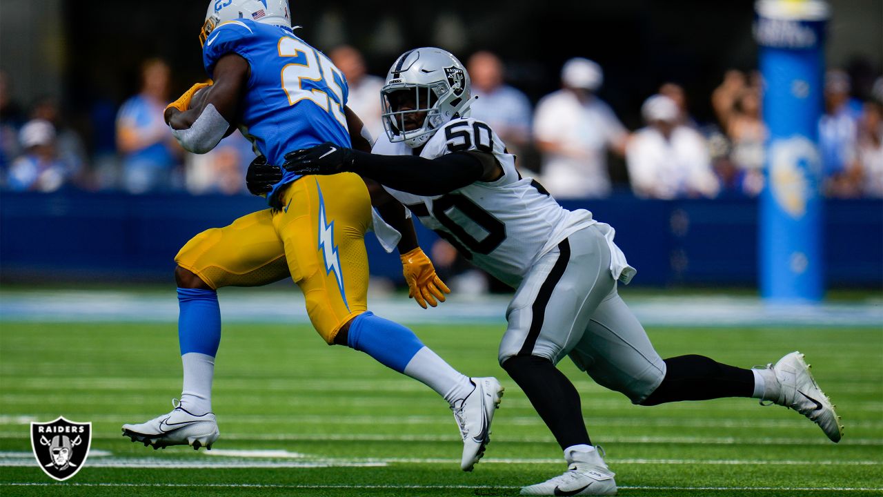 Las Vegas Raiders linebacker Jayon Brown (50) celebrates during