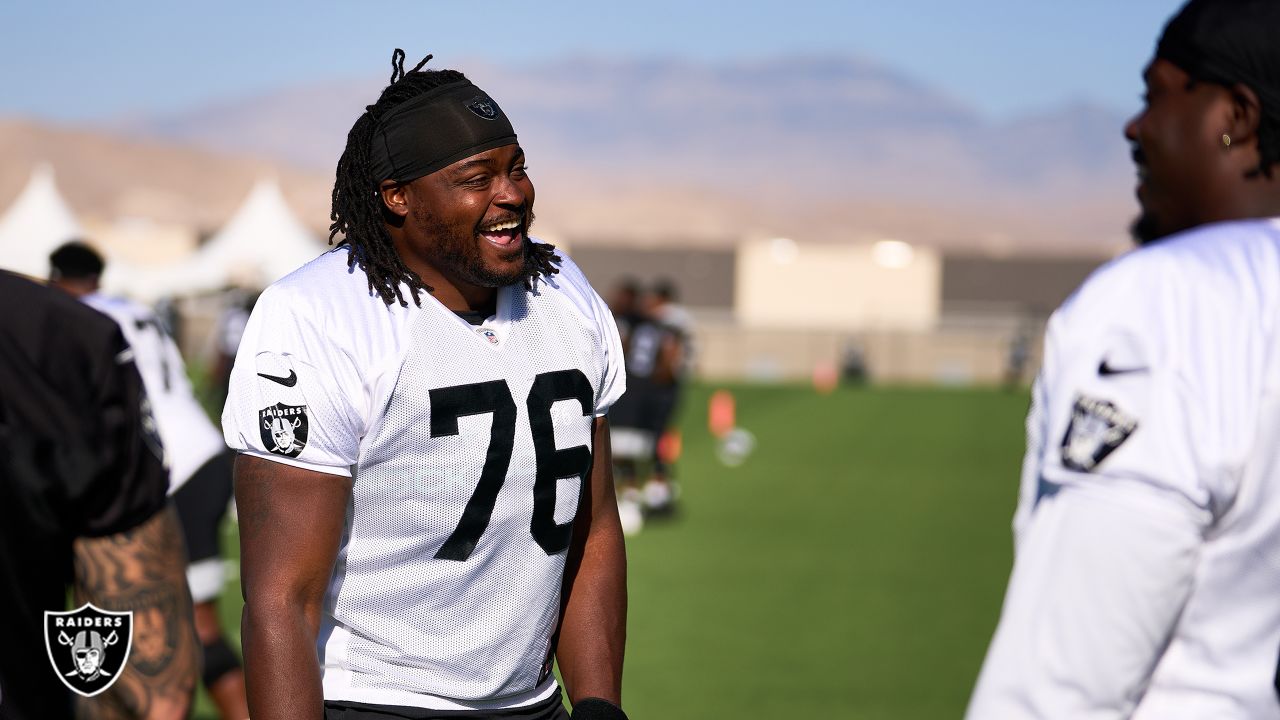 Las Vegas Raiders wide receiver DJ Turner (19) catches a pass during NFL  football training camp Saturday, July 30, 2022, in Henderson, Nev. (AP  Photo/Steve Marcus Stock Photo - Alamy