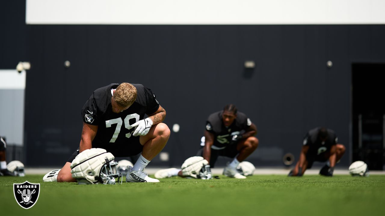 Las Vegas Raiders safety Jaquan Johnson (26) is seen during warm ups before  an NFL preseason football game against the Dallas Cowboys, Saturday, Aug.  26, 2023, in Arlington, Texas. Dallas won 31-16. (