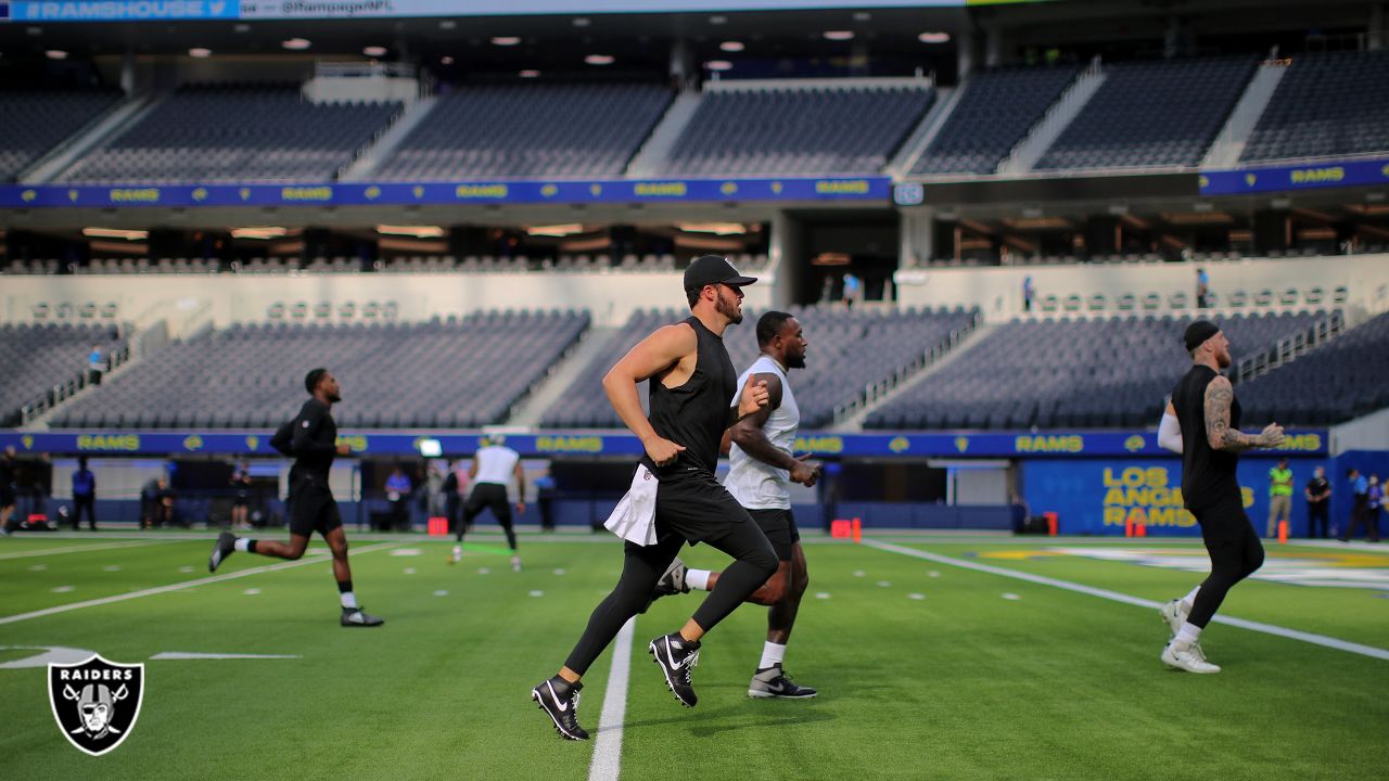 Las Vegas Raiders arrive at SoFi Stadium for Preseason Week 2 vs