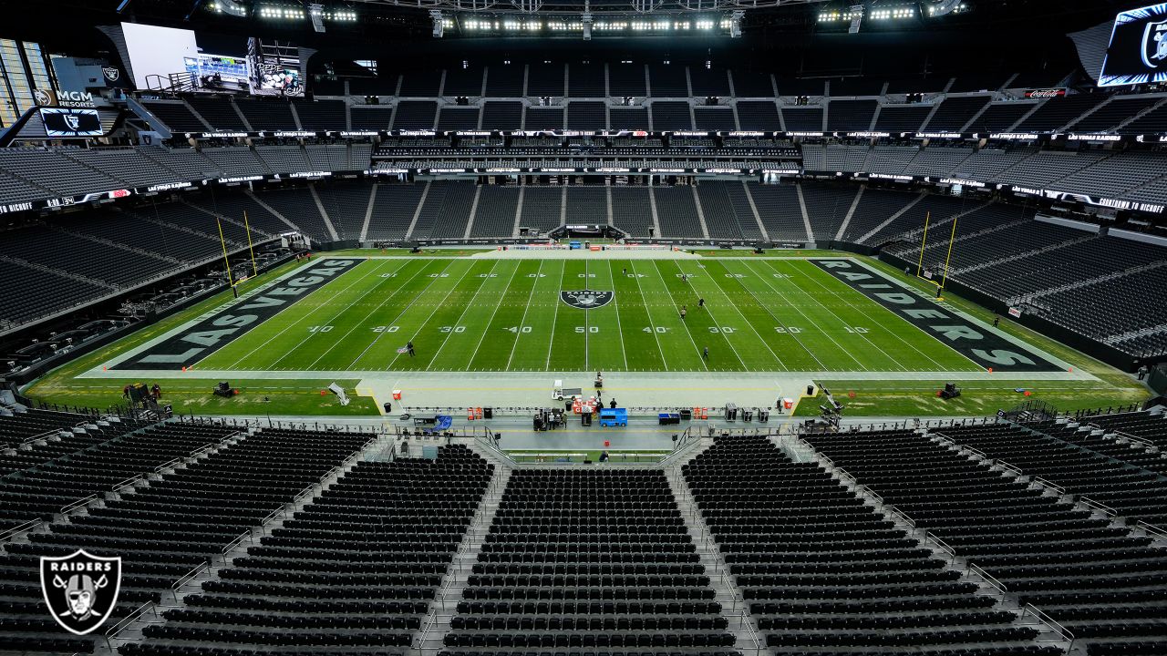 General overall view of Los Angeles Chargers and Las Vegas Raiders helmets  at the Allegiant Stadium construction site, Monday, May 11, 2020, in Las  Vegas. The stadium will be the home of