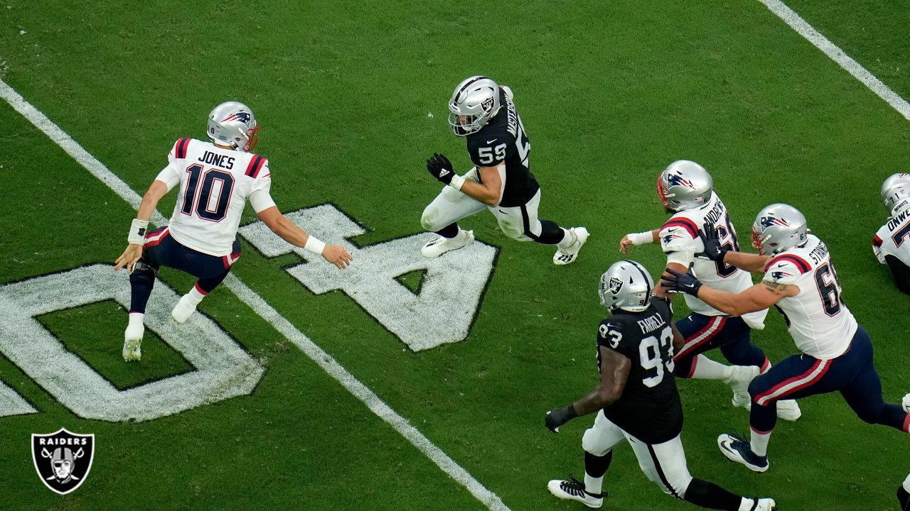 Las Vegas Raiders linebacker Luke Masterson (59) lines up against the  Indianapolis Colts during the first half of an NFL football game, Sunday, Nov  13, 2022, in Las Vegas. (AP Photo/Rick Scuteri