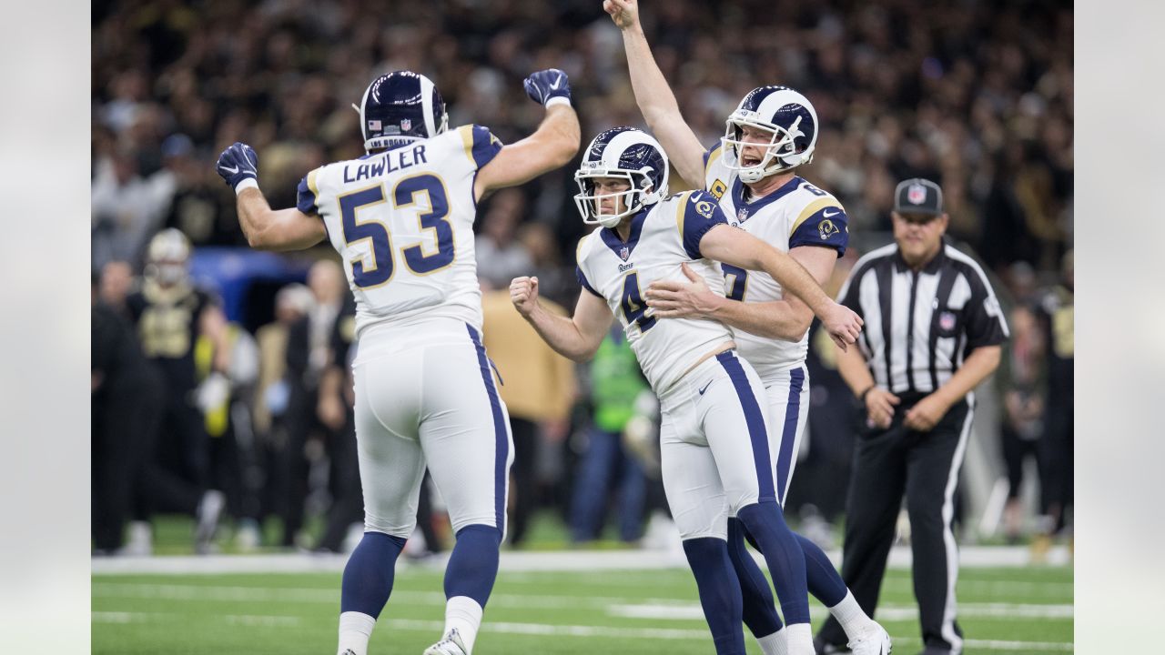 Indianapolis, Indiana, USA. 19th Sep, 2021. Los Angeles Rams kicker Matt Gay  (8) kicks game winning field goal out of the hold by Los Angeles Rams  punter Johnny Hekker (6) during NFL