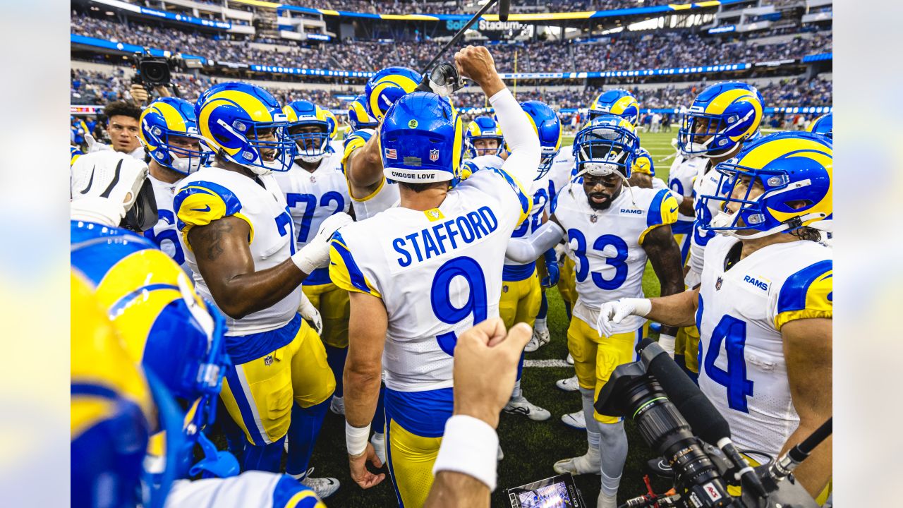 Buffalo Bills outside linebacker Von Miller ducks under Los Angeles Rams  left tackle Joe Noteboom en route to his second sack against his former team