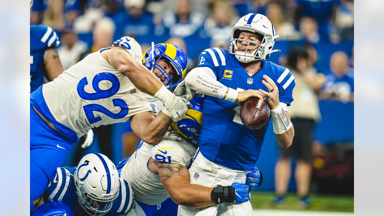 Indianapolis, Indiana, USA. 19th Sep, 2021. Los Angeles Rams quarterback Matthew  Stafford (9) during pregame of NFL football game action between the Los  Angeles Rams and the Indianapolis Colts at Lucas Oil