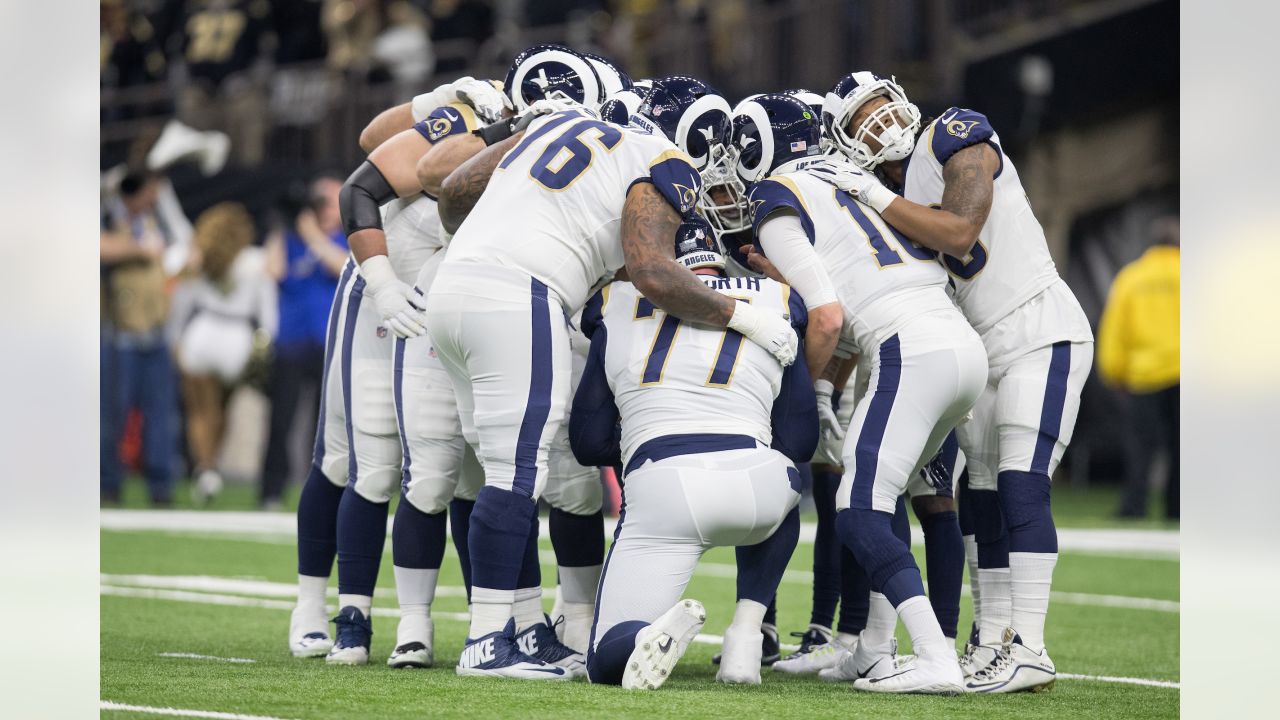 Andrew Whitworth of Rams celebrates his first-ever NFL Playoff win