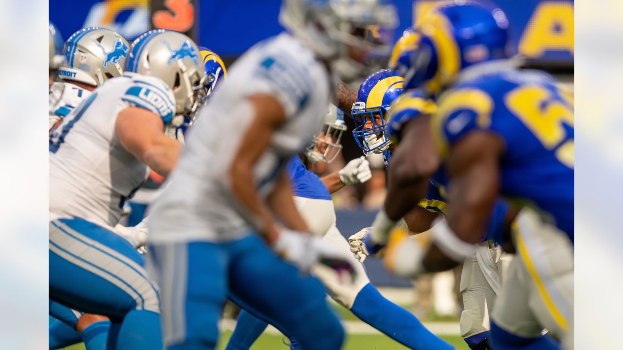 Los Angeles Rams defensive end Aaron Donald (99) during an NFL football  game against the Arizona Cardinals, Sunday, Oct. 3, 2021, in Inglewood,  Calif. The Arizona Cardinals defeated the Los Angeles Rams