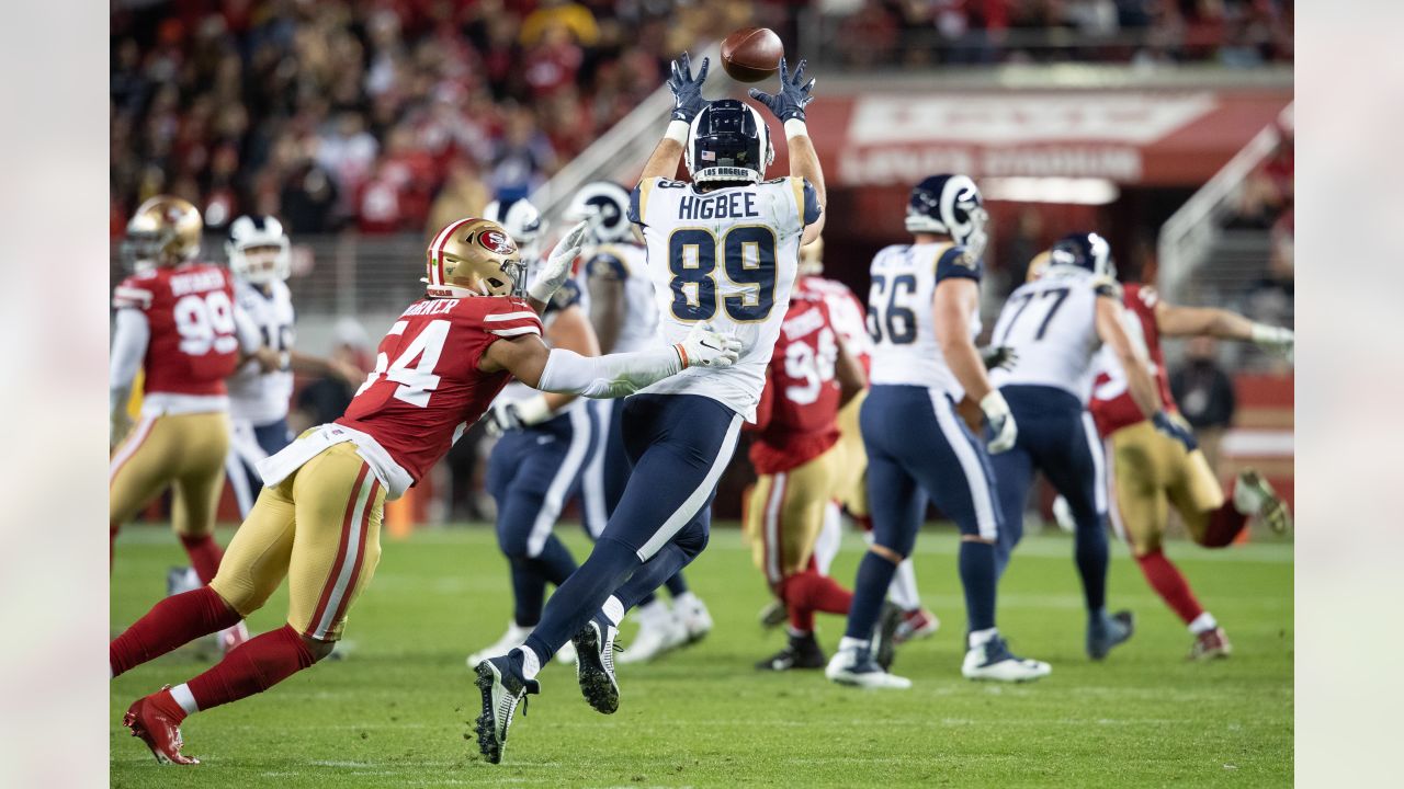 Los Angeles Rams tight end Tyler Higbee (89) makes a reception during a NFL  divisional playoff football game between the Los Angeles Rams and Tampa Bay  Buccaneers, Sunday, January 23, 2022 in