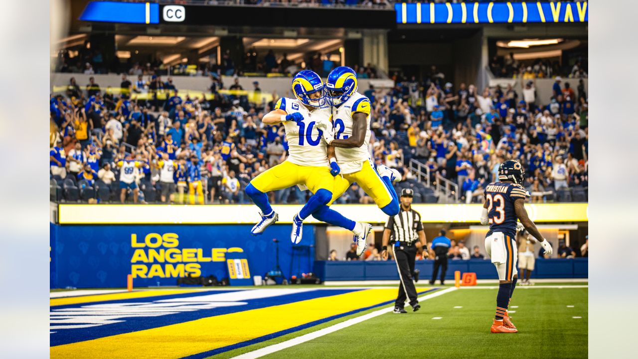 INGLEWOOD, CA - SEPTEMBER 18: Los Angeles Rams Wide Receiver Brandon Powell  (19) runs the ball backwards to score an intentional safety in the fourth  quarter during an NFL game between the