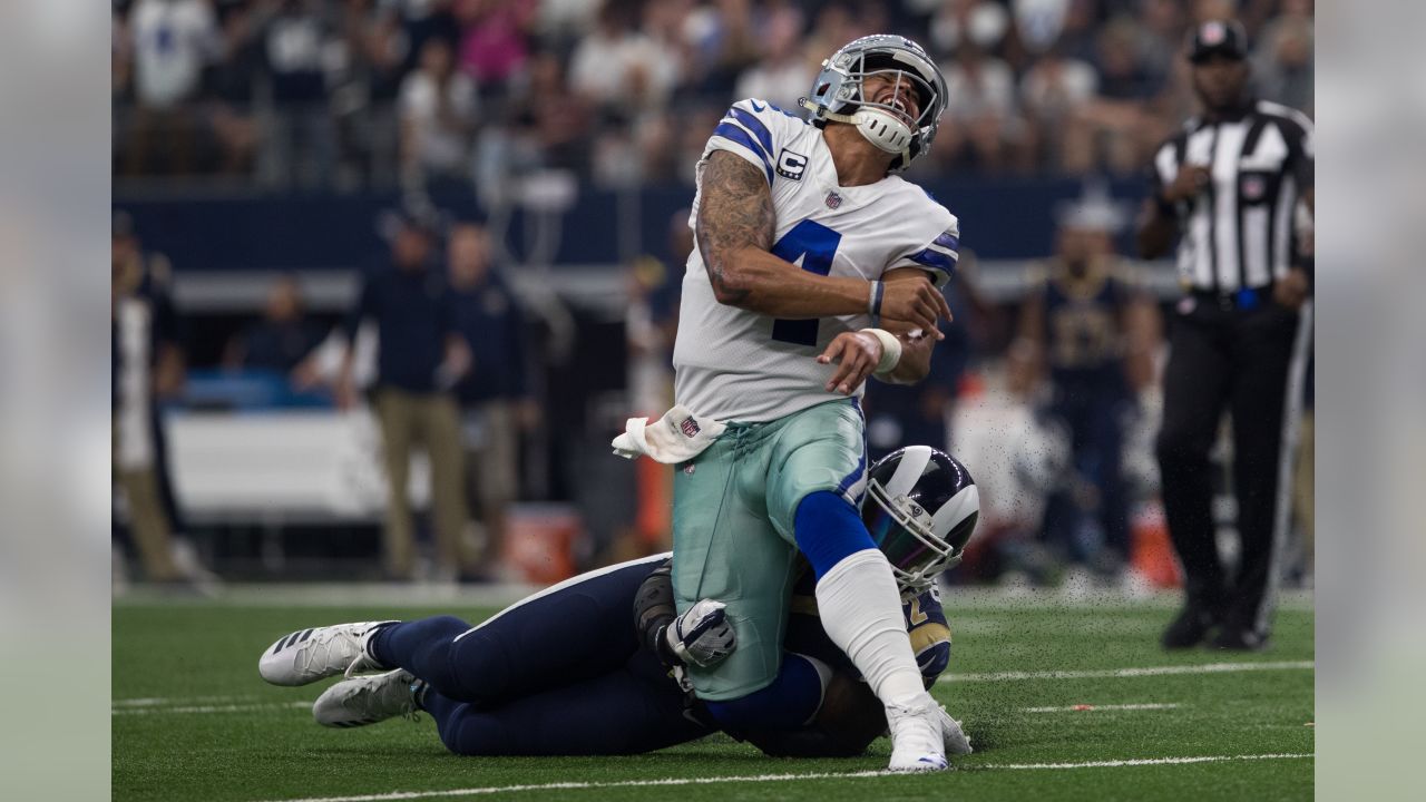 October 01, 2017: A Dallas fan dresses up during an NFL football game  between the Los Angeles Rams and the Dallas Cowboys at AT&T Stadium in  Arlington, TX Los Angeles defeated Dallas