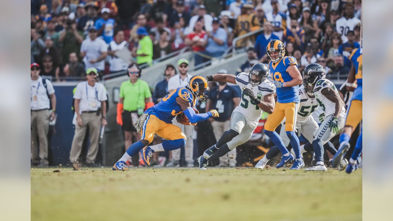 Inglewood, CA. 16th Oct, 2022. Los Angeles Rams running back Ronnie Rivers  #30 runs for 14 yards in action in the third quarter during the NFL  football game against the Carolina Panthers