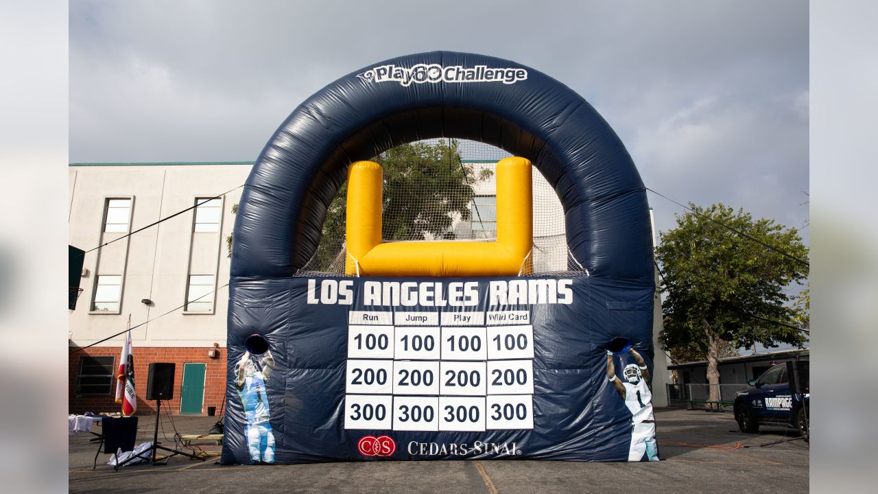 The Los Angeles Rams partner with the LAPD and the non-profit organization Shoes That Fit to bridge the gap between law enforcement, the community, promote health and wellness, and equip 220 students with brand new athletic shoes, Tuesday Oct 30, 2018, in Los Angeles. (Hiro Ueno/Rams)