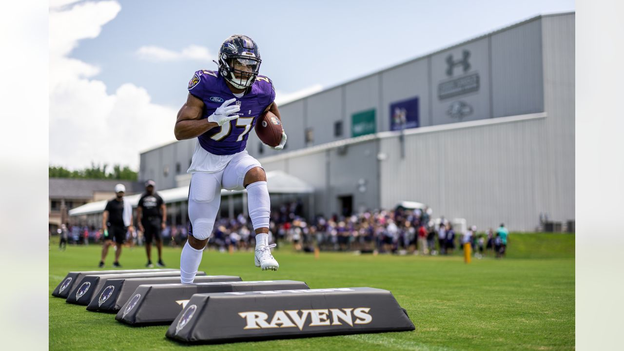 Thursday, November 11, 2021; Miami Gardens, FL USA; Baltimore Ravens wide  receiver Devin Duvernay (13) runs with the ball during an NFL game against  the Miami Dolphins at Hard Rock Stadium. The