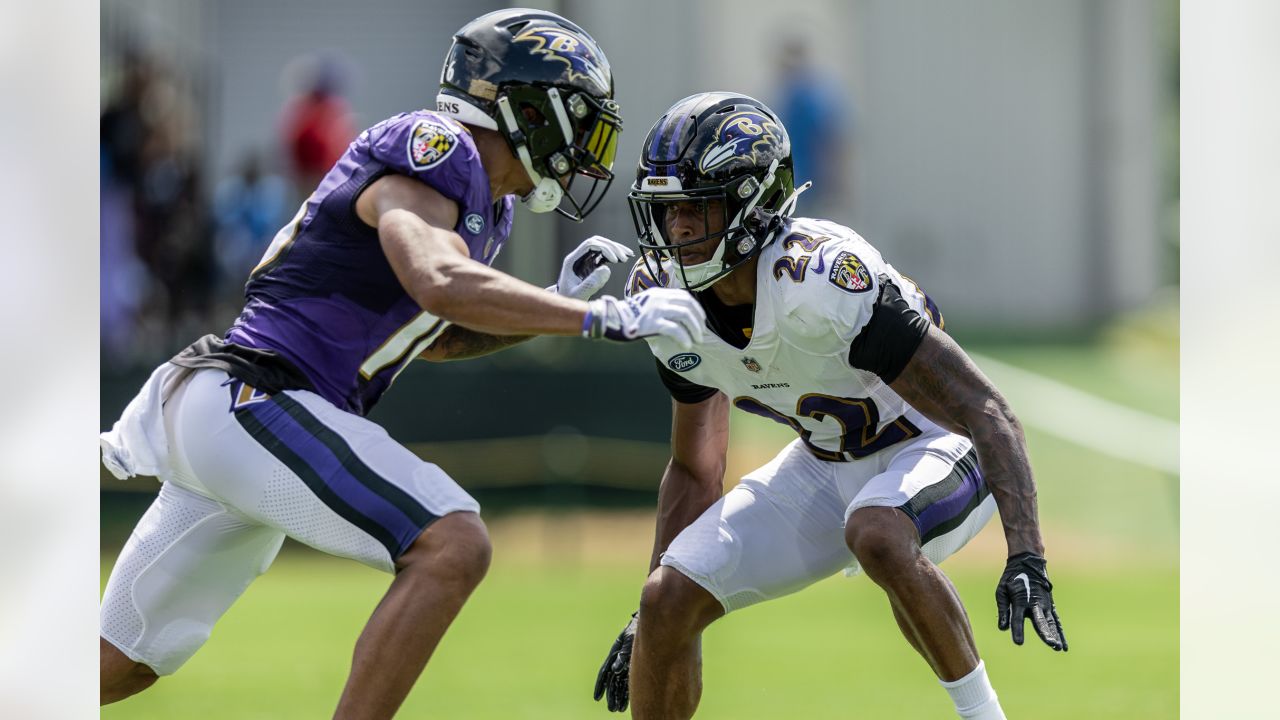 Baltimore Ravens wide receiver Devin Duvernay (13) returns a kick during an  NFL football game against the Tampa Bay Buccaneers, Thursday, Oct. 27, 2022  in Tampa, Fla. The Ravens defeat the Buccaneers