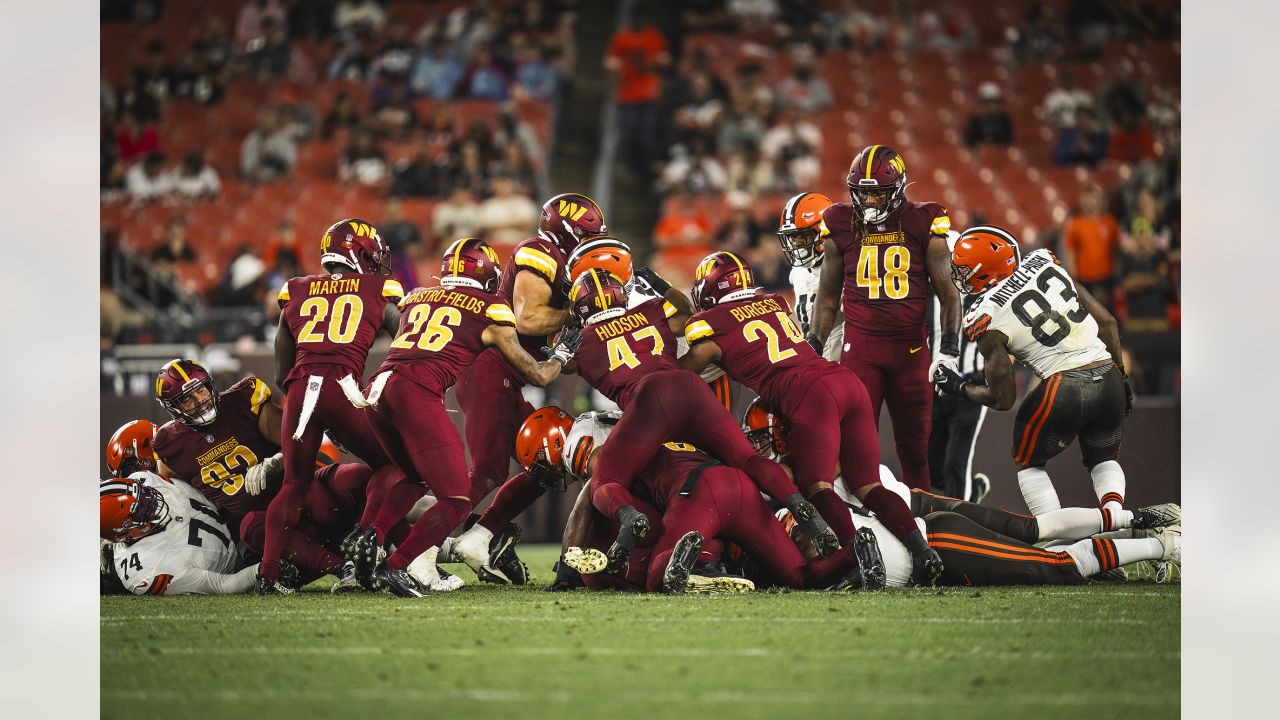 LANDOVER, MD - JANUARY 01: Washington Commanders defensive tackle John  Ridgeway (91) looks on during the Cleveland Browns game versus the Washington  Commanders on January 01, 2023, at FedEx Field in Landover