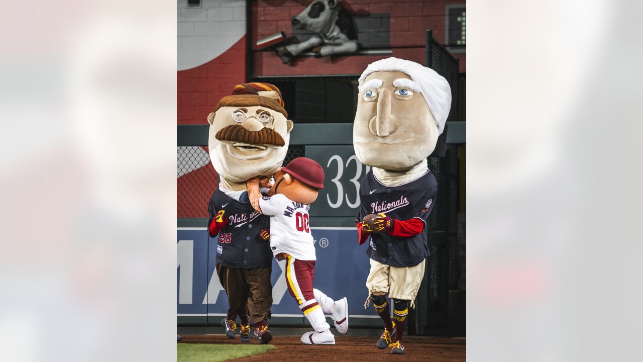 The Presidential character mascots of the Washington Nationals baseball  team, Thomas Jefferson, Teddy Roosevelt, Abraham Lincoln