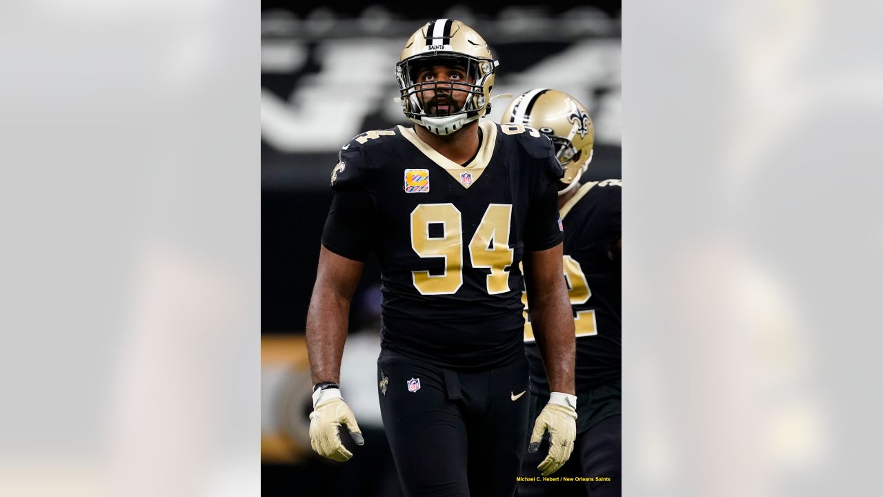 New Orleans Saints defensive end Cameron Jordan (94) leaves the field after  the saints defeated the Tampa Bay Buccaneers at the Mercedes-Benz Superdome  in New Orleans November 5, 2017. Photo by AJ