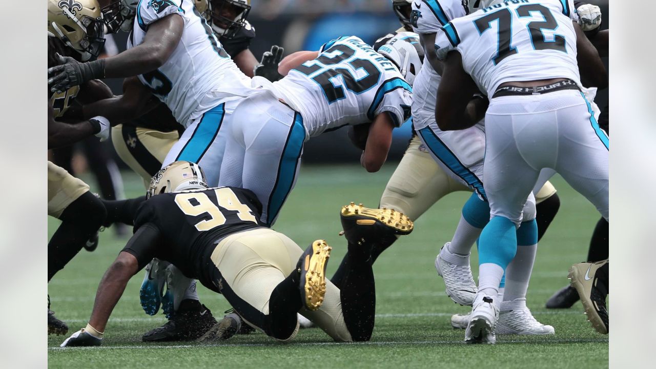 Carolina Panthers quarterback Cam Newton (1) carries against New Orleans  Saints cornerback P.J. Williams in the