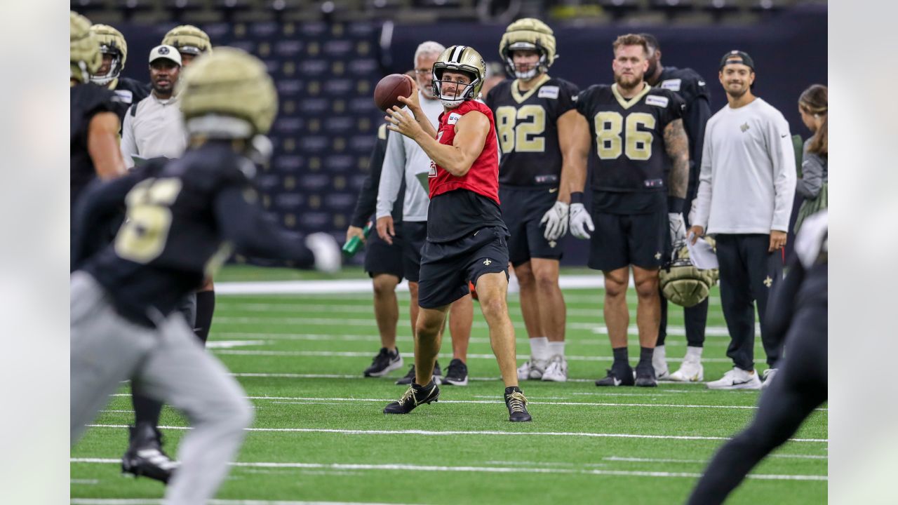 New Orleans Saints linebacker Nephi Sewell (45) defends in the first half  of an NFL preseason football game against the Houston Texans in New Orleans,  Sunday, Aug. 27, 2023. (AP Photo/Gerald Herbert