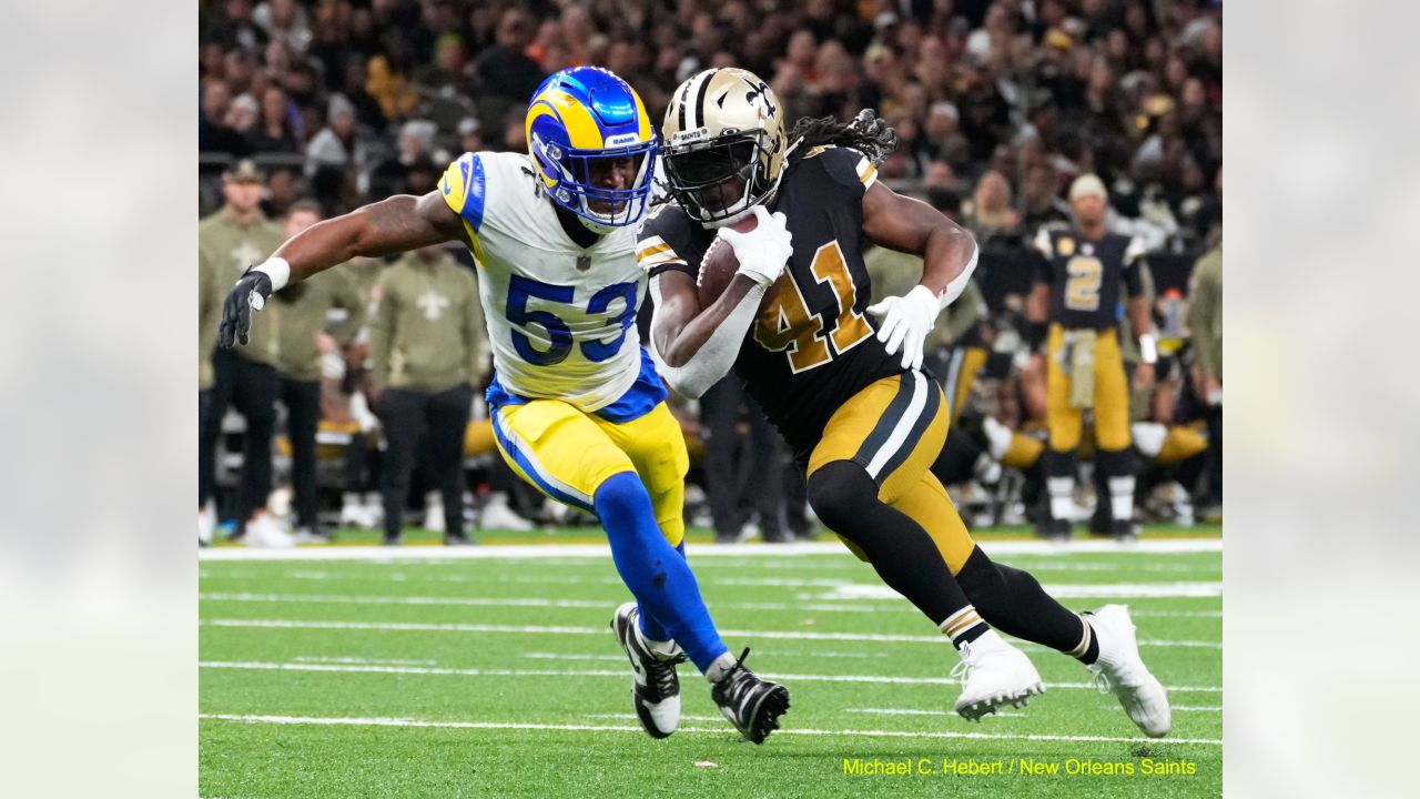 Los Angeles Rams defensive tackle Bobby Brown III (95) warms up before an  NFL football game against the New Orleans Saints, Sunday, Nov. 20, 2022, in  New Orleans. (AP Photo/Tyler Kaufman Stock