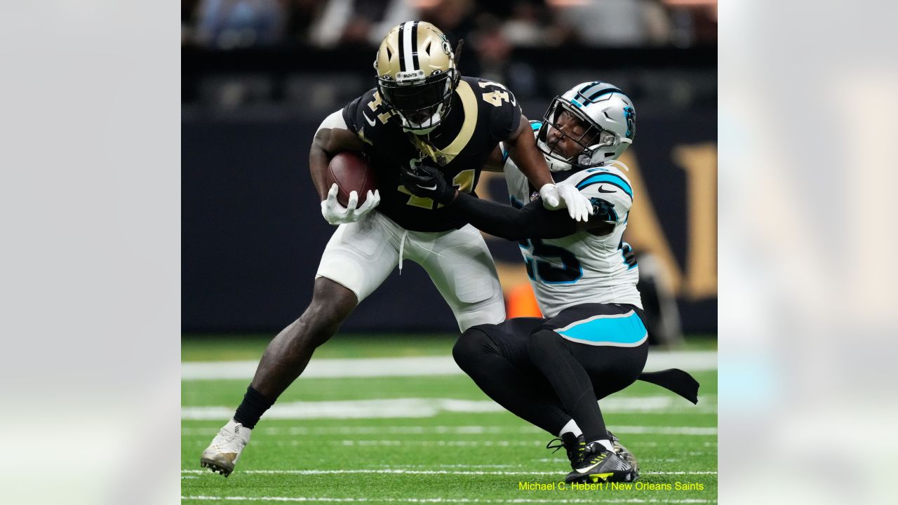 New Orleans Saints safety Tyrann Mathieu runs during the first half an NFL  football game between the Carolina Panthers and the New Orleans Saints in New  Orleans, Sunday, Jan. 8, 2023. (AP