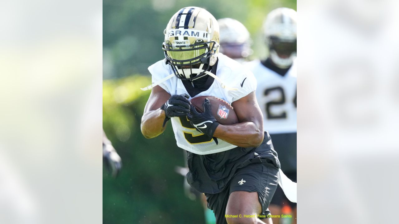 New Orleans Saints linebacker Nephi Sewell (45) signs autographs during the  Back Together Weekend fan appreciation initiative at the NFL team's  football training camp in Metairie, La., Saturday, July 29, 2023. (AP